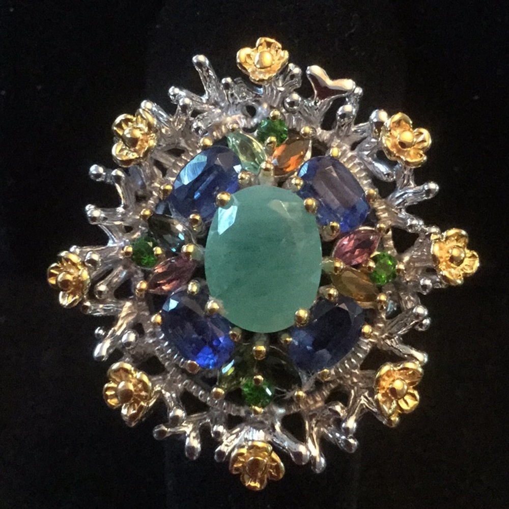 Fabulous Genuine Emerald, Tourmalines & Kyanite Ring